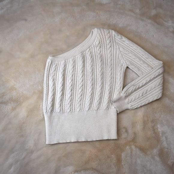 Parentezi One-Sleeve Cable Knit Sweater Small Off White Baby Alpaca Off-Shoulder - Picture 8 of 14